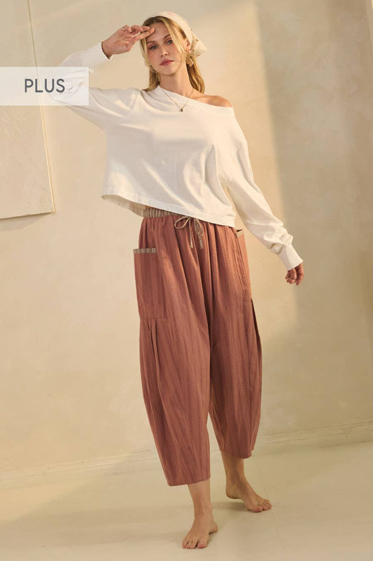 Textured Cropped Utility Pants - Rust (Plus Size)