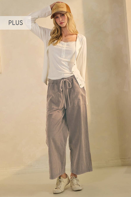 Plus Wide-Leg Acid-Washed Corduroy Pants