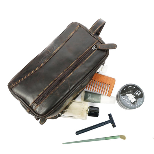 Montana Full-Grain Leather Toiletry Bag - Brown, photo 2 of 9