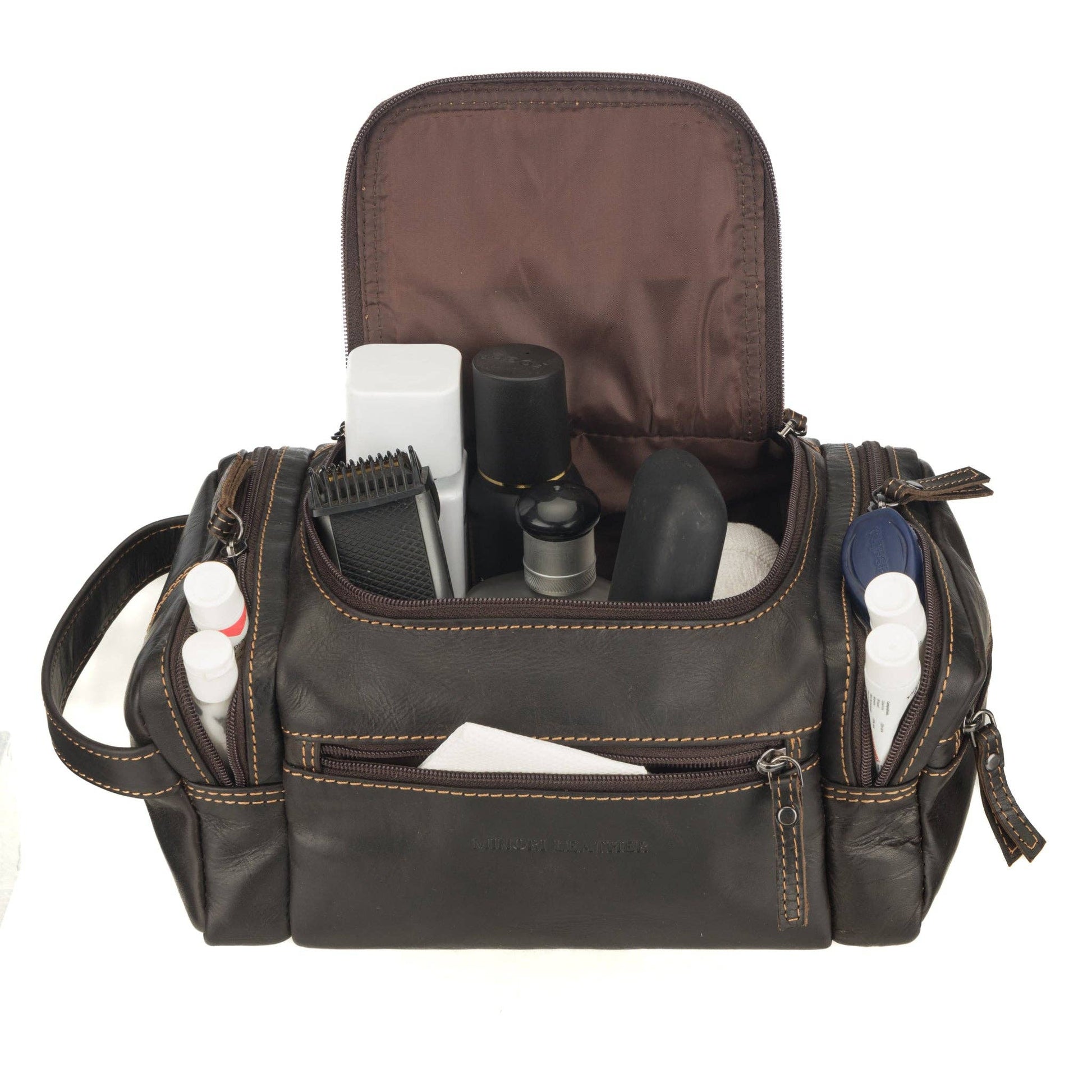 Winston Extra-Large Full-Grain Leather Toiletry Bag - Brown