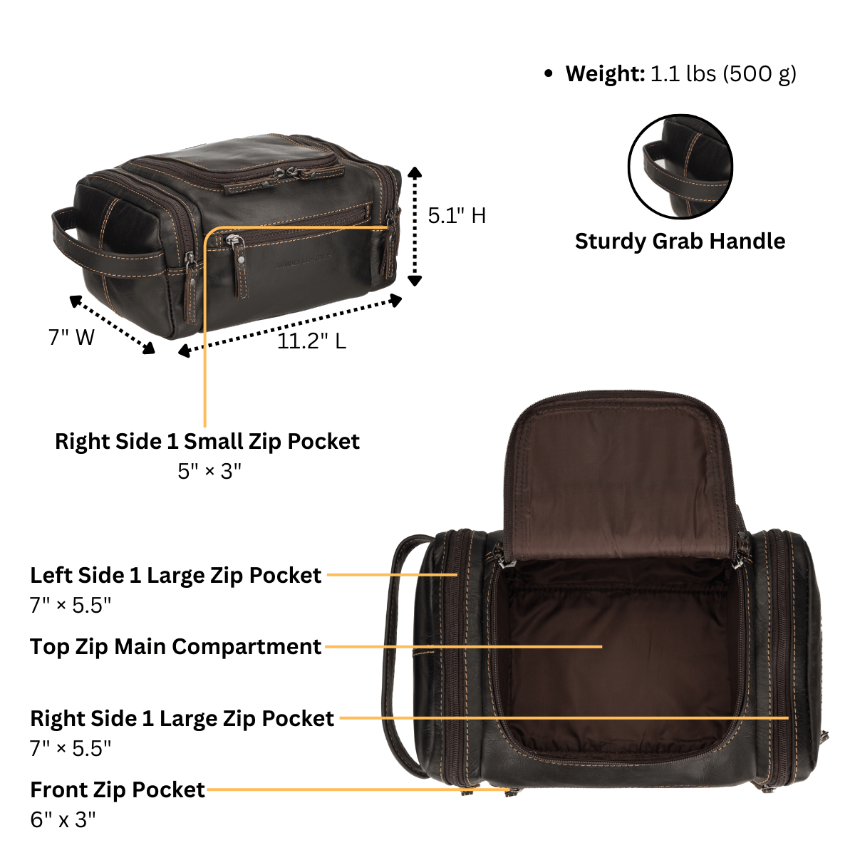 Winston Extra-Large Full-Grain Leather Toiletry Bag - Brown, photo 3 of 7