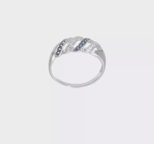 CZ & Blue Glass Stone Sterling Silver Ring – Size 7