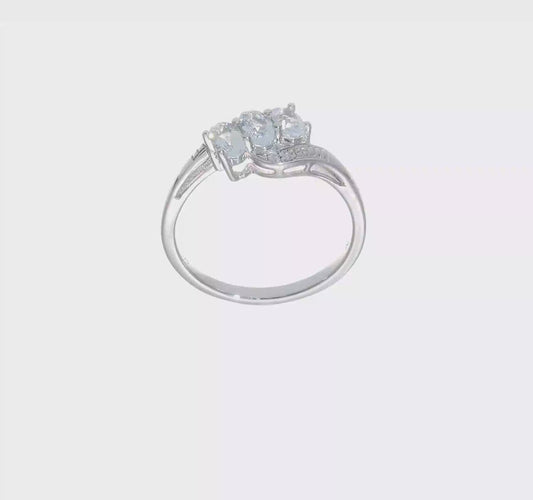 Aquamarine & Diamond Sterling Silver Ring – Size 8