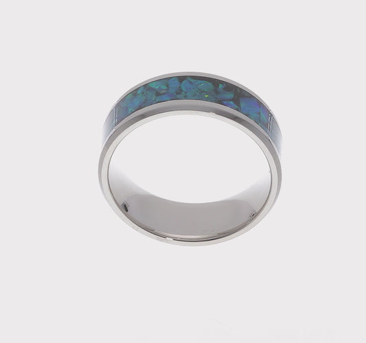 Stainless Steel Blue Opal Inlay Band – 8mm (Size 11)