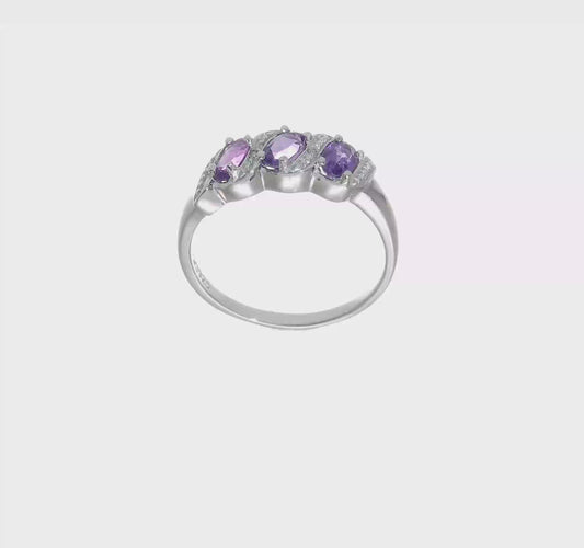 Amethyst & Diamond Sterling Silver Ring – Size 8