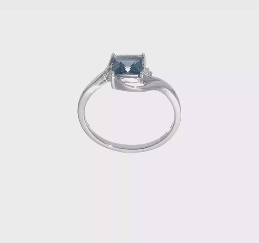 London Blue Topaz & Diamond Sterling Silver Ring – Size 8