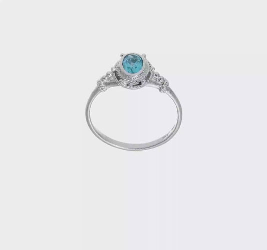 Blue Oval CZ Sterling Silver Ring – Size 6