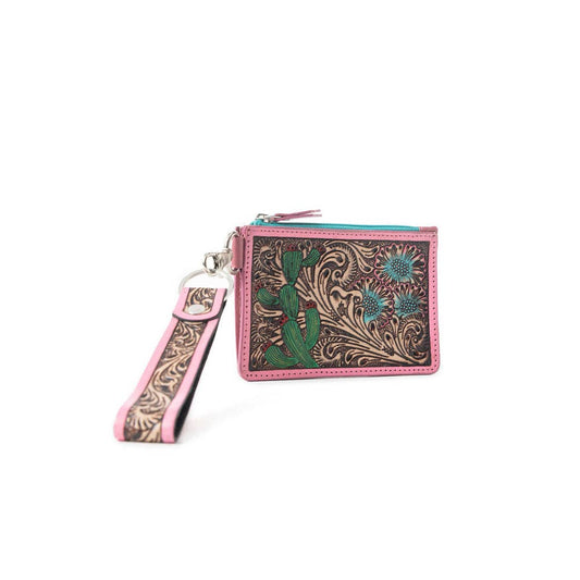 Pride of Prickly Pears Western Card Holder - Pink, genuine leather