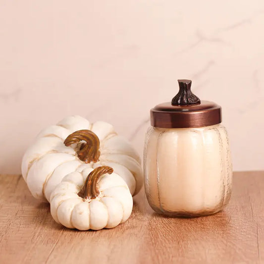 Pumpkin Swirl 15 oz pumpkin-shaped jar candle by A Cheerful Giver