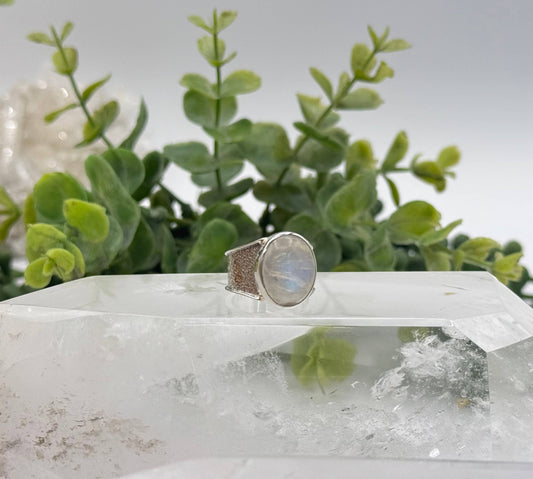Rainbow Moonstone Sterling Silver Ring - Size 11