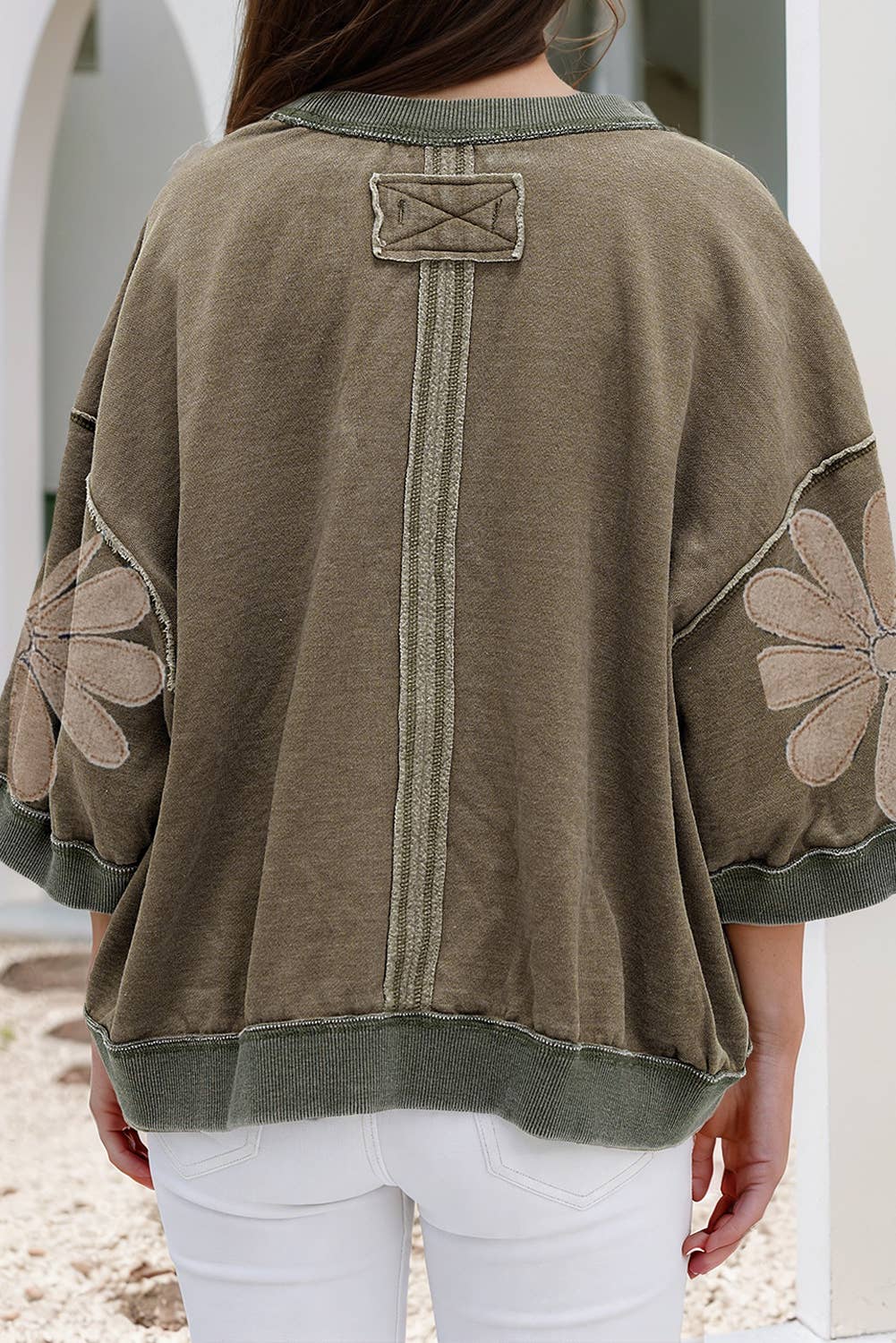 Back view showing the exposed center seam and box patch detail