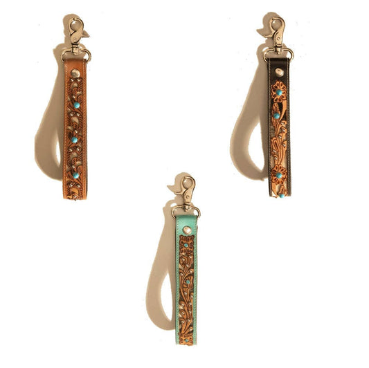 River Glen Hand-Tooled Hairon Leather Key Fob
