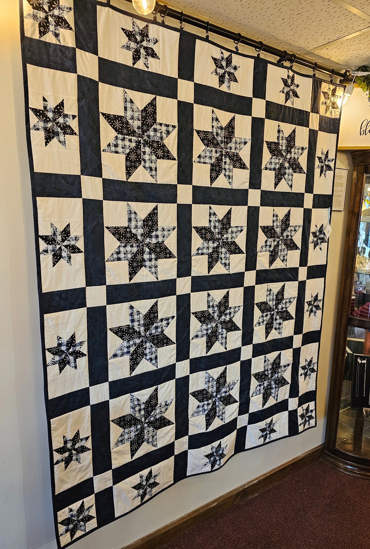 Handmade Blue Stars Quilt - 74" x 60" cotton quilt