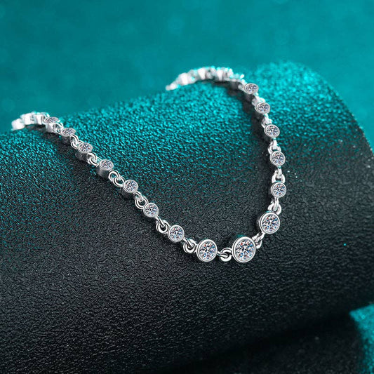 Round Moissanite Bezel Chain Bracelet - Sterling Silver