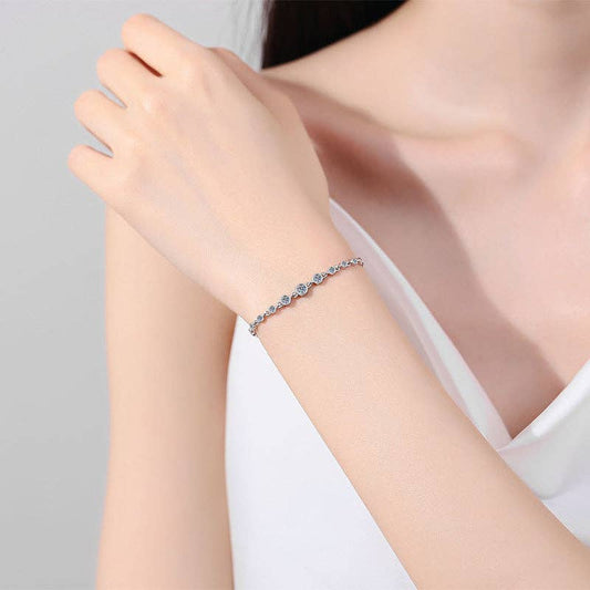 Round Moissanite Bezel Chain Bracelet - Sterling Silver, photo 2 of 5
