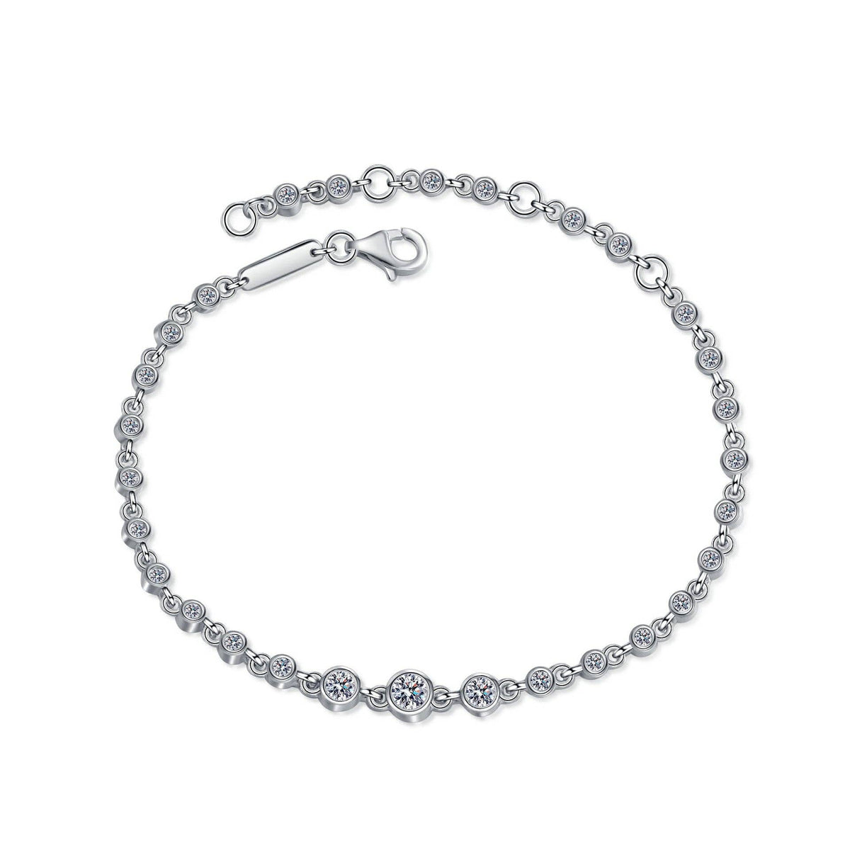 Round Moissanite Bezel Chain Bracelet - Sterling Silver, photo 5 of 5