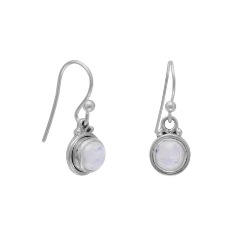 Round Rainbow Moonstone French Wire Earrings - Sterling Silver, photo 1 of 2