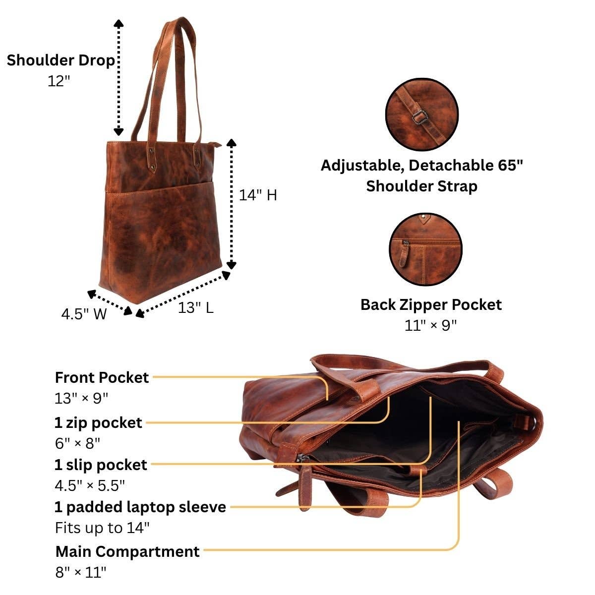 Rowan Full-Grain Leather Tote Bag - Chestnut, photo 14 of 16