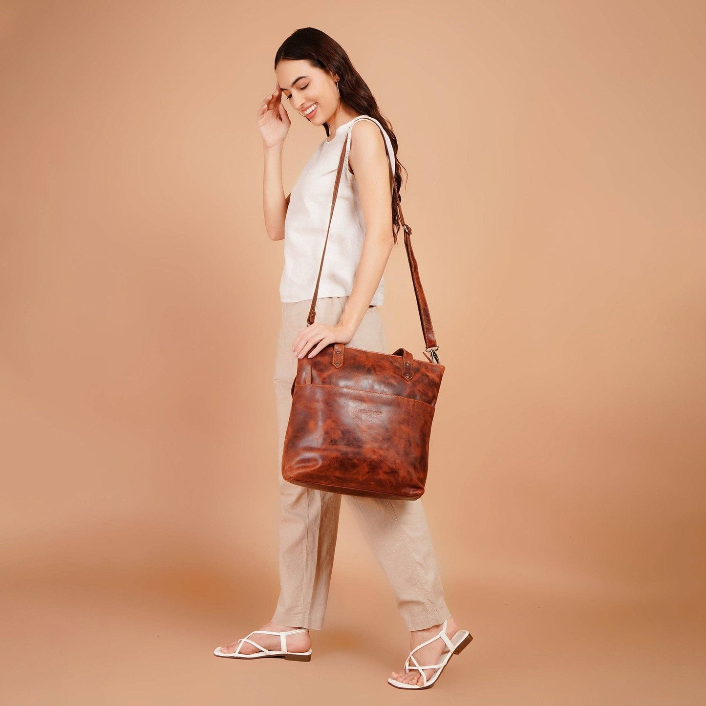 Rowan Full-Grain Leather Tote Bag - Chestnut, photo 6 of 16