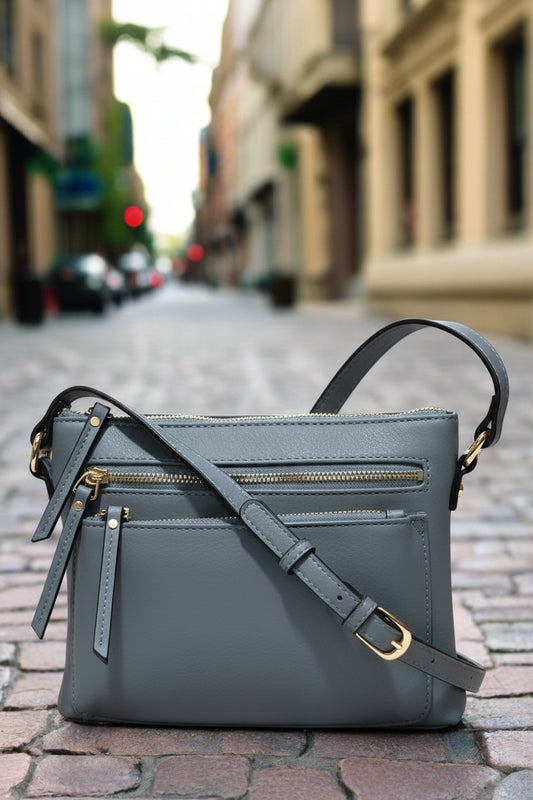 Sally Pebbled Vegan Leather Crossbody - Dusty Blue
