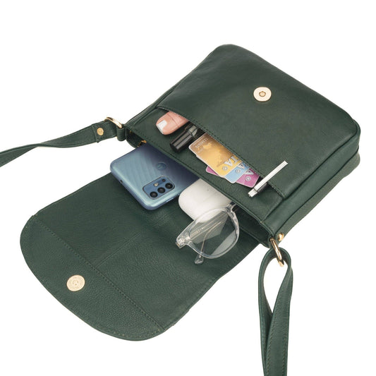 Savannah Leather Crossbody Bag - Women - Forest Green, photo 2 of 7