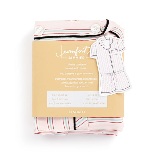 Short Sleeve & Shorts Pajama Set - Pink Stripe, photo 2 of 2