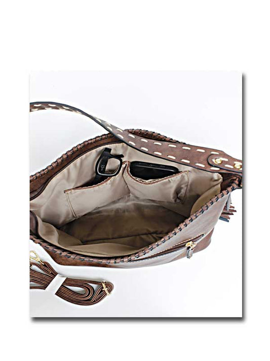 Sierra Whipstitch Vegan Leather Hobo Bag - Brown, photo 2 of 2