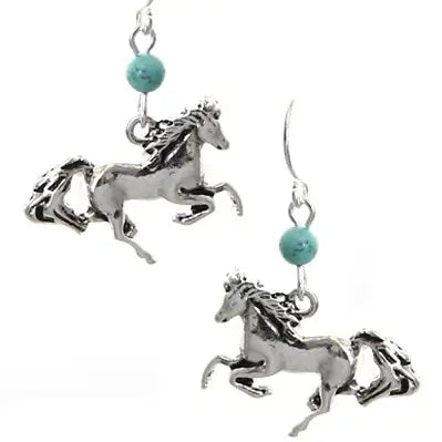 Silver Horse Western Theme Turquoise Stone Earrings
