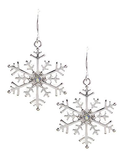 Silver snowflake earrings with crystal AB rhinestones