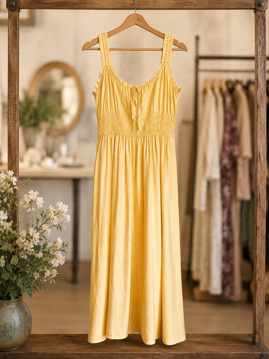 Sleeveless Front-Tie Ruffle Midi Sundress - Yellow