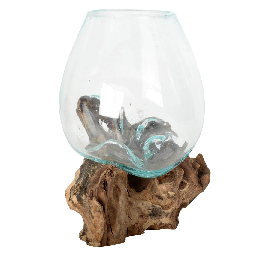 Small Molten Glass Bowl with Natural Wood
