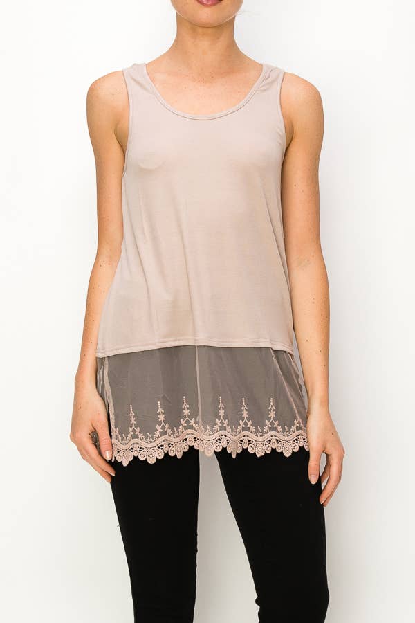 Front close view of the taupe tank