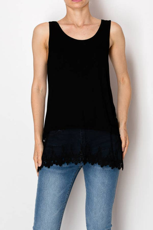 Soft Relaxed Tank with Floral Lace Hem