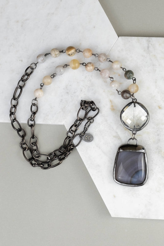 Sophie Half-Chain Beaded Necklace - Bamboo Agate
