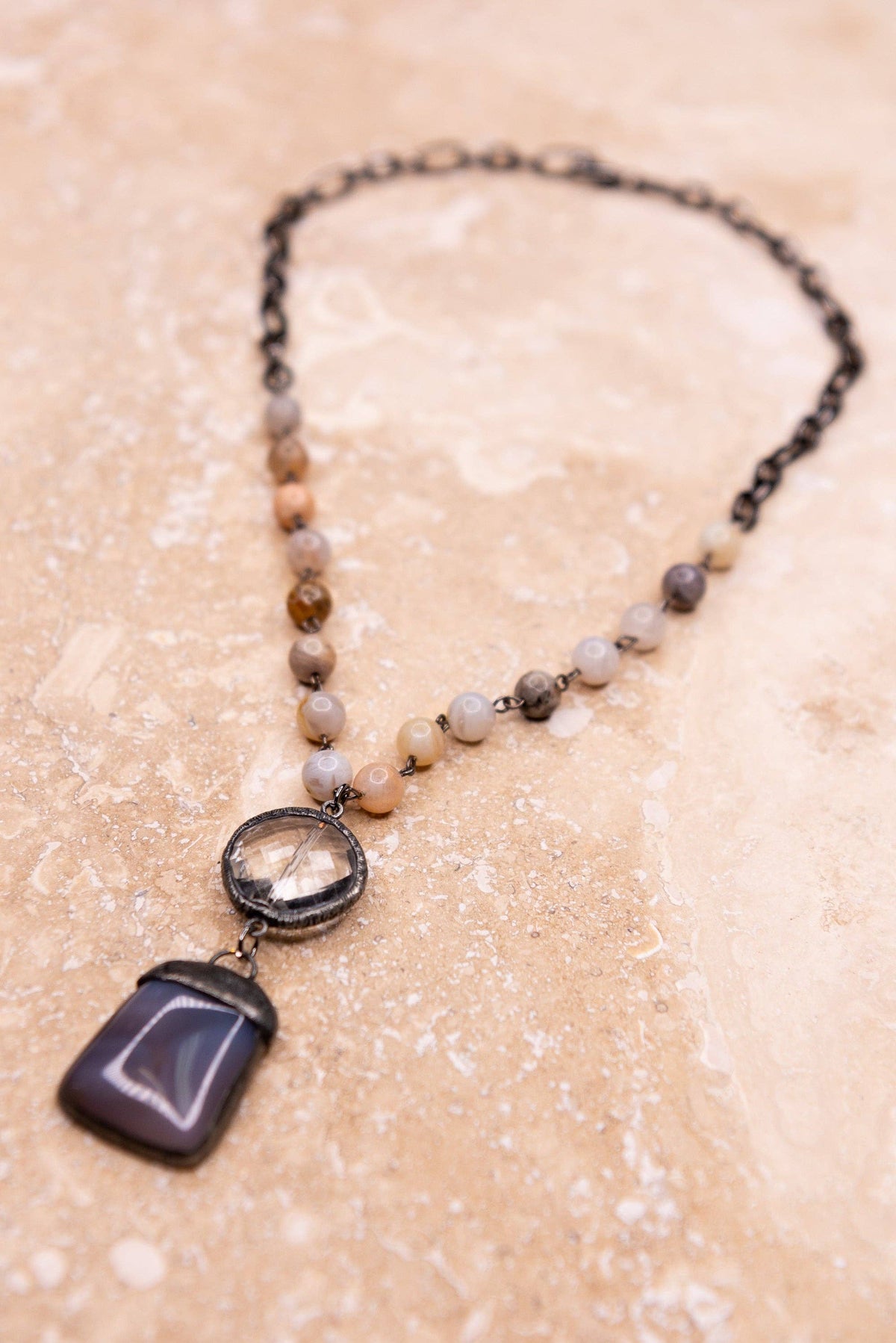 Sophie Half-Chain Beaded Necklace - Bamboo Agate, photo 2 of 4