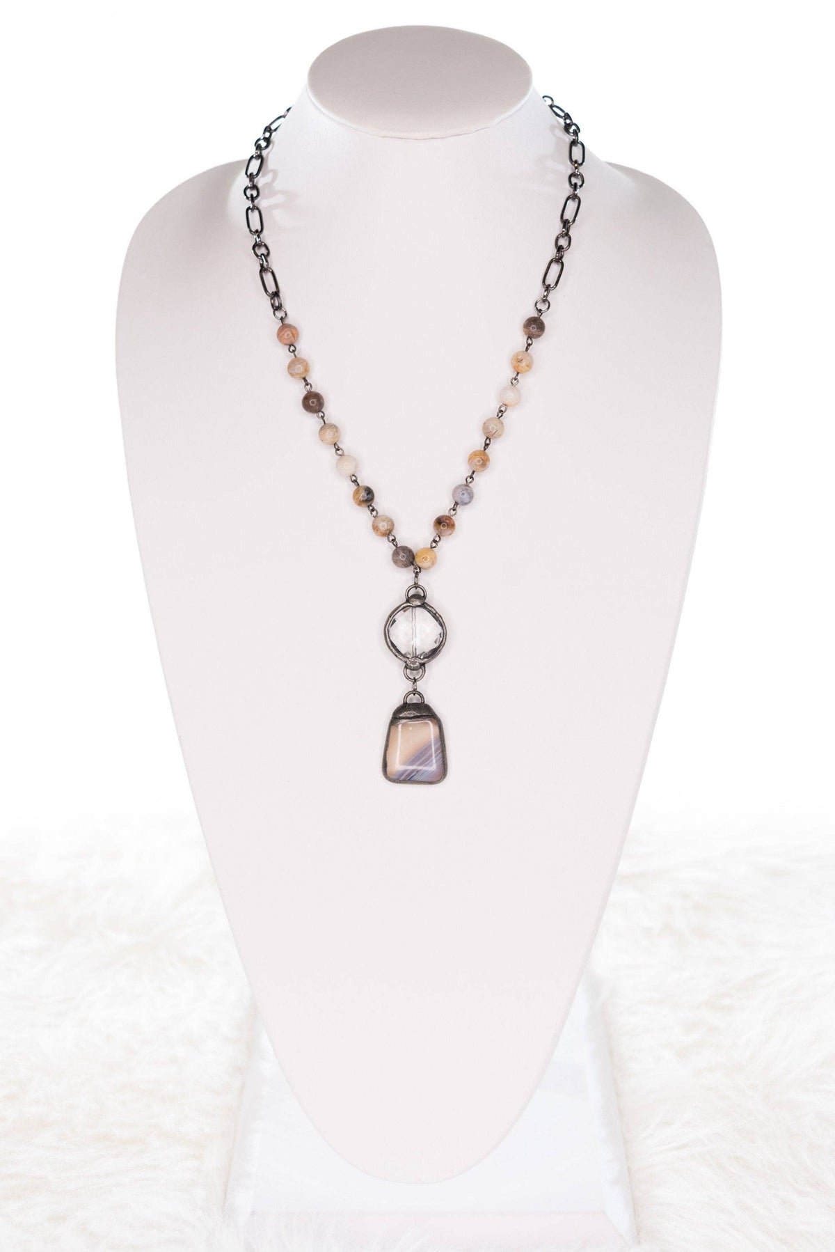 Sophie Half-Chain Beaded Necklace - Bamboo Agate, photo 3 of 4