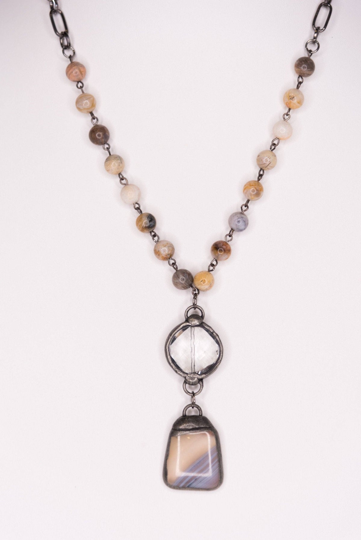 Sophie Half-Chain Beaded Necklace - Bamboo Agate, photo 4 of 4