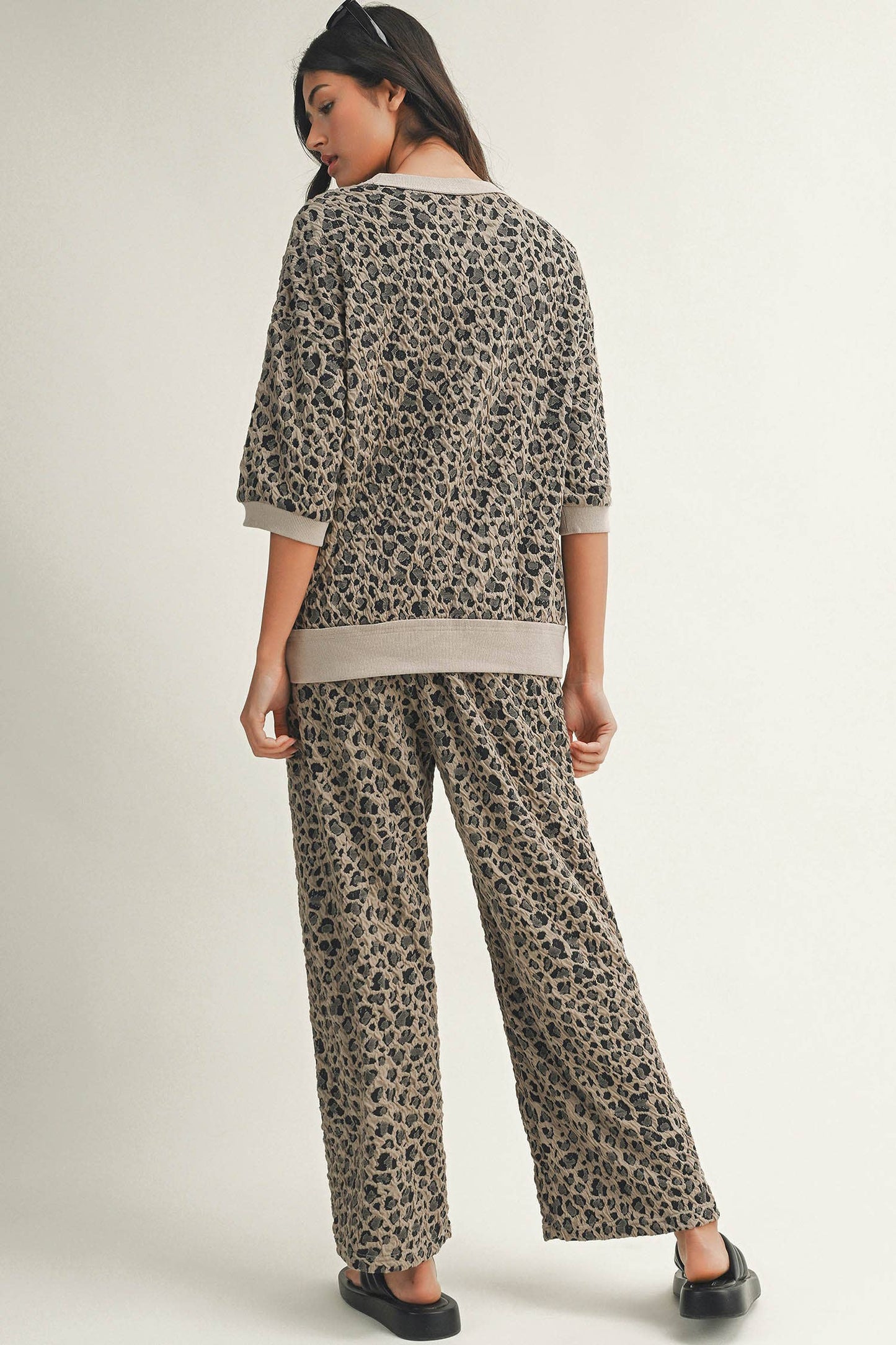 Leopard Puff Sleeve Pullover & Wide Leg Pant Set, photo 4 of 7