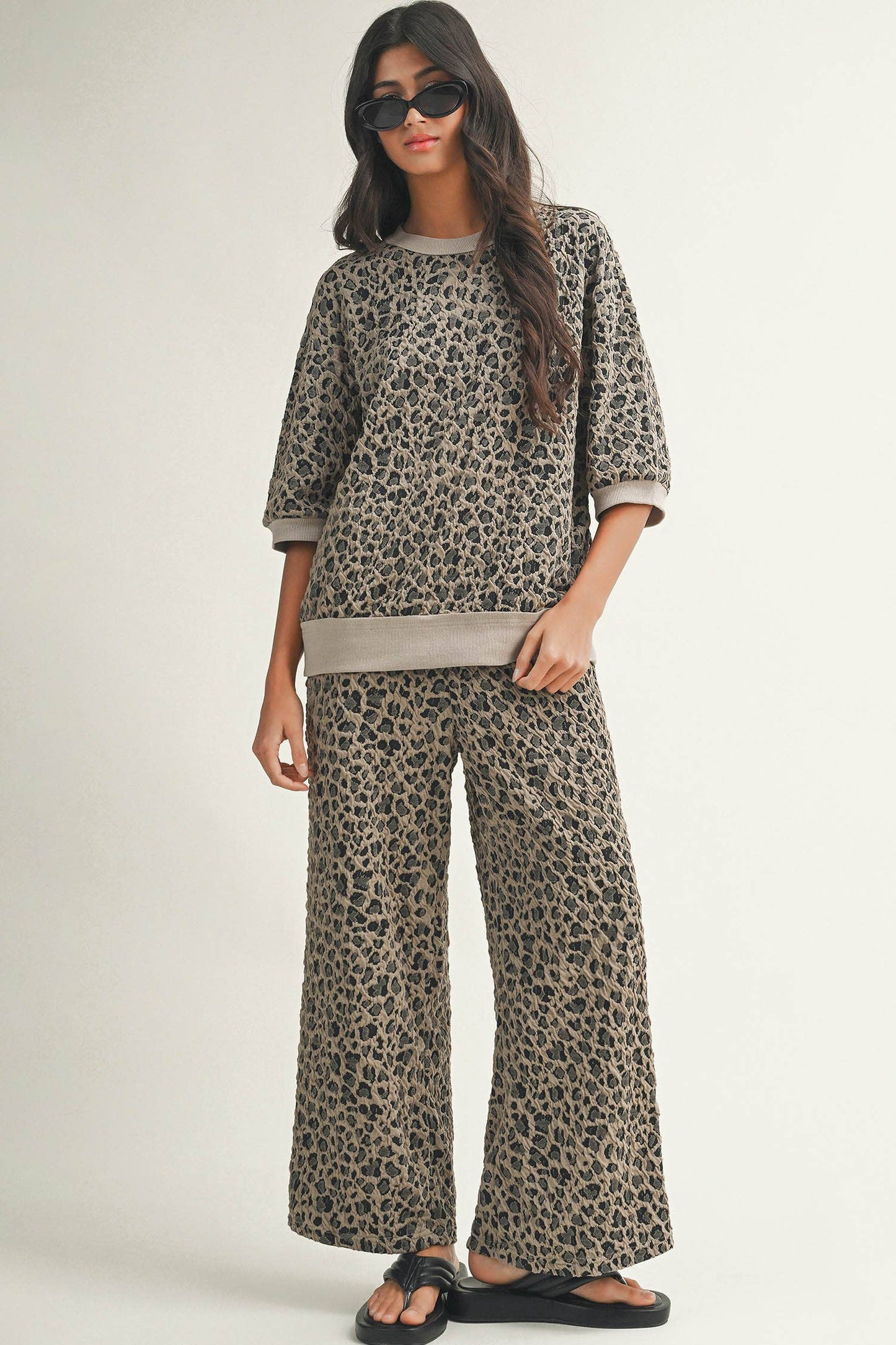 Leopard Puff Sleeve Pullover & Wide Leg Pant Set, photo 6 of 7