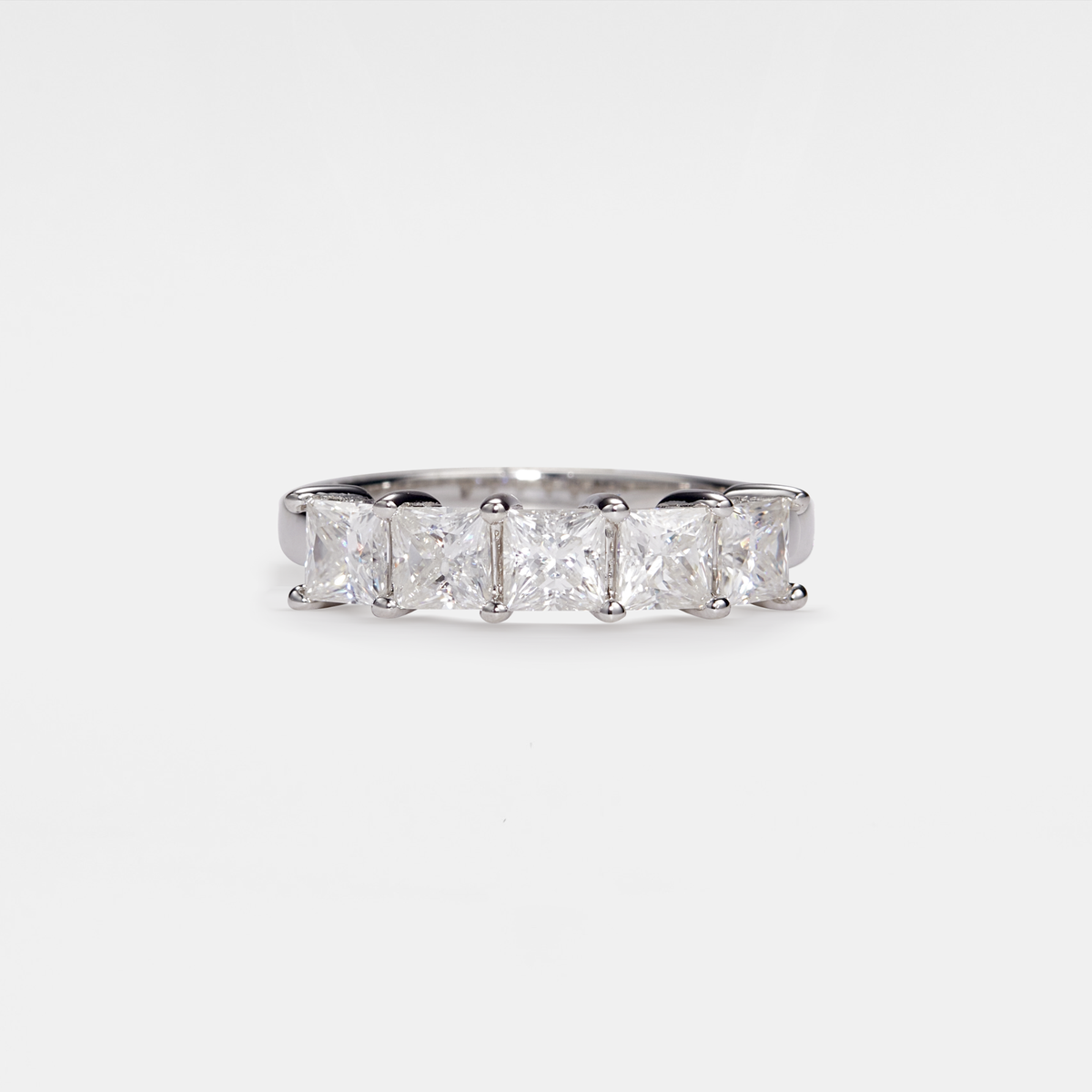 Square Moissanite Band Ring - Sterling Silver, Size 7