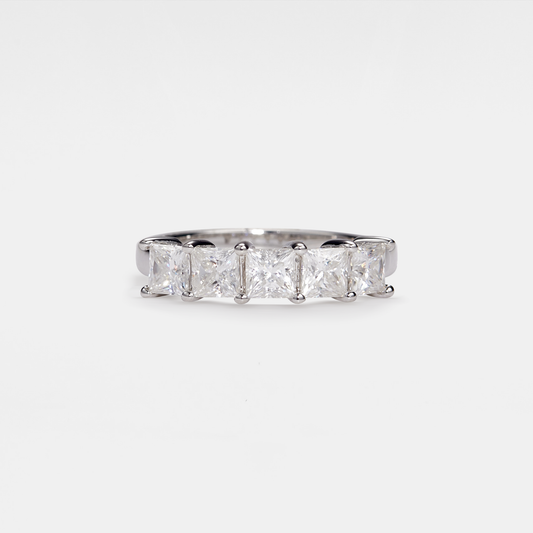 Square Moissanite Band Ring - Sterling Silver, Size 7