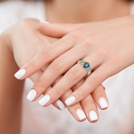 Sterling silver ring with blue topaz, white topaz, and peridot, size 7, photo 2 of 4
