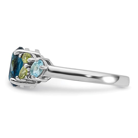 Sterling silver ring with blue topaz, white topaz, and peridot, size 7, photo 3 of 4
