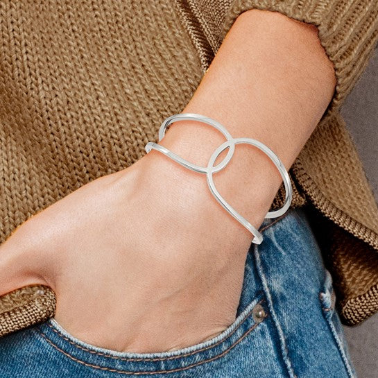 Polished stainless steel cuff bangle (view 1)