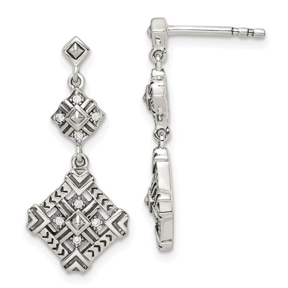 Sterling Silver Antiqued CZ Dangle Earrings