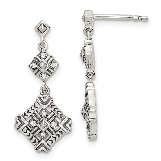 Sterling Silver Antiqued CZ Dangle Earrings