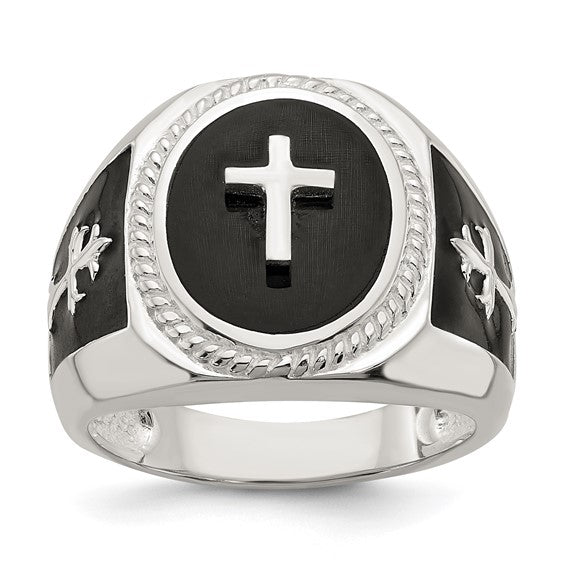 Sterling Silver Black Agate Ring - Size 11