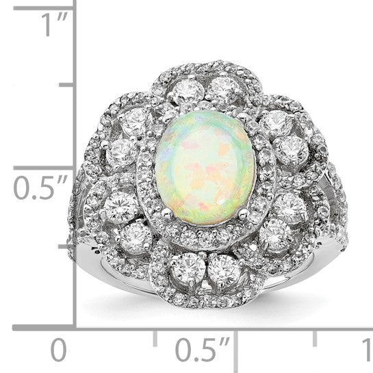 Sterling silver lab-created opal and cubic zirconia ring, size 7 (view 2)