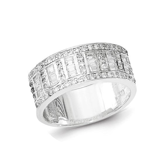Sterling silver ring with baguette and round cubic zirconia stones, size 8