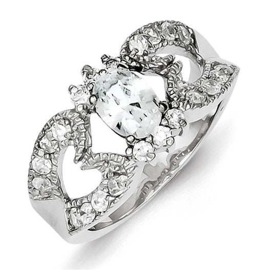 Sterling silver double heart ring with cubic zirconia, size 8